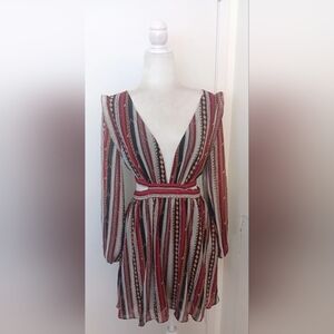Elegant Multicolor Striped V-Neck Dress